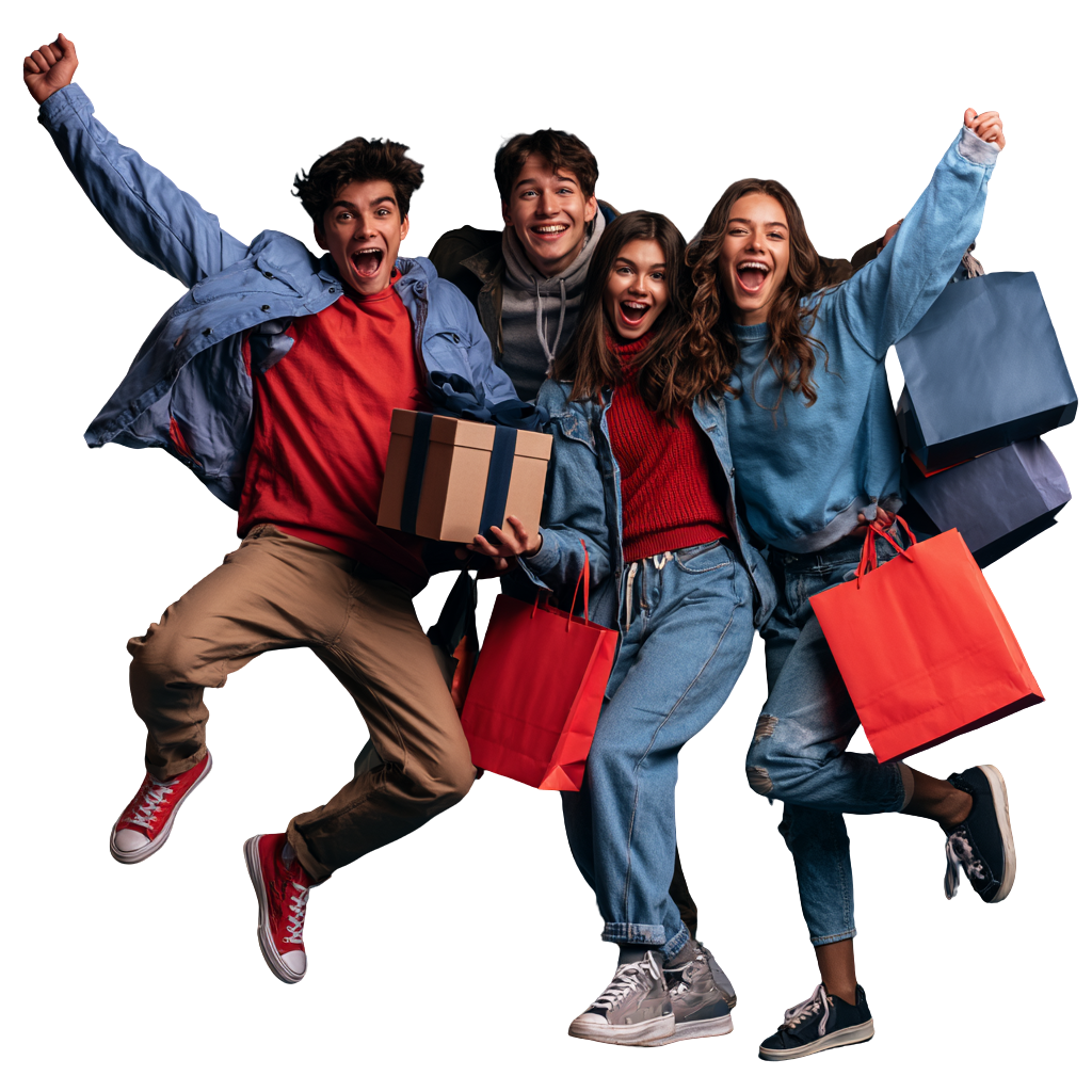 Friends celebrating together with shopping bags